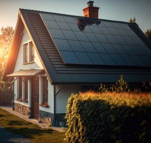 Close Up Of Solar Panels On Roof Of House